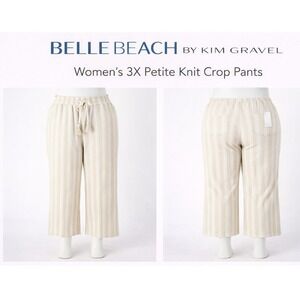 Belle Beach Kim Gravel Womens 3XP Petite Knit Crop Pants Sand Stripe A603584